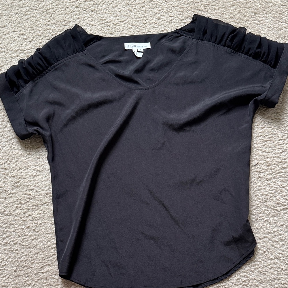 BCBGeneration Black Top with Ruffled Sleeves